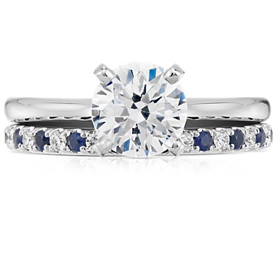 鉑金Riviera 密釘藍寶石與鑽石戒指（1.5 毫米）