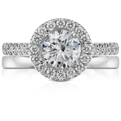 Round Halo Diamond Engagement Ring in 14k White Gold (1/2 ct. tw ...