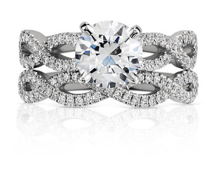 Infinity Twist Micropavé Diamond Engagement Ring in Platinum (1/4 