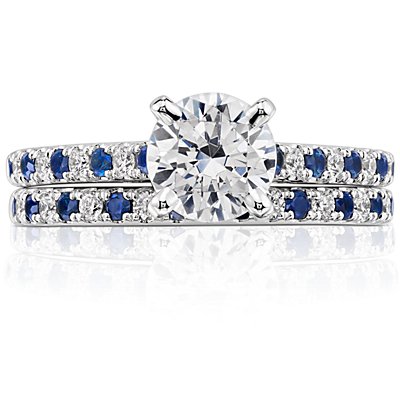 Riviera Pavé Sapphire and Diamond Ring in 14k White Gold (1.5mm)