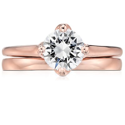 14k 玫瑰金低圓頂內圈卜身設計結婚戒指（2 毫米）