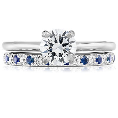 Riviera Pave Sapphire and Diamond Ring in 14k White Gold (1.5 mm)
