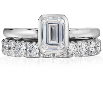 Emerald-Cut Bezel-Set Solitaire Engagement Ring in Platinum | Blue Nile
