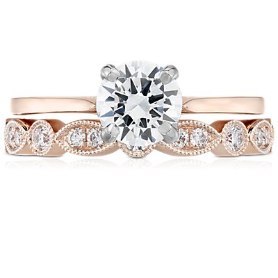 Bague de fiançailles diamant marquise millegrain et pois en or rose 14 carats(1/5 carat, poids total) 
