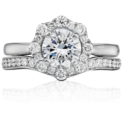 Truly Zac Posen Floral Halo Diamond Engagement Ring in 14k White Gold ...