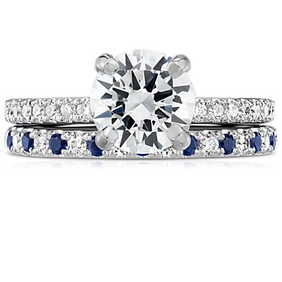 铂金 Riviera 密钉蓝宝石与钻石戒指（1.5 毫米）