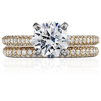 Trio Micropavé Diamond Wedding Ring in 18k Yellow Gold