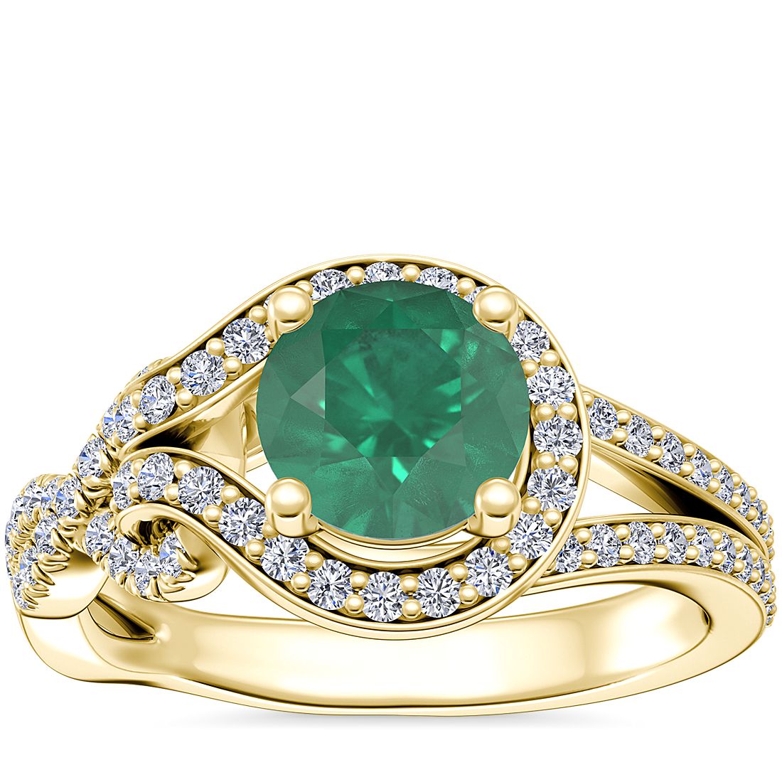 Asymmetrical Diamond Infinity Halo Engagement Ring with Round Emerald ...