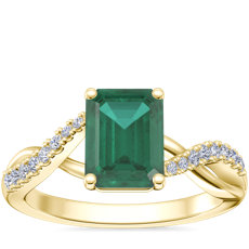 NEW Classic Petite Twist Diamond Engagement Ring with Emerald-Cut Emerald in 18k Yellow Gold (8x6mm)