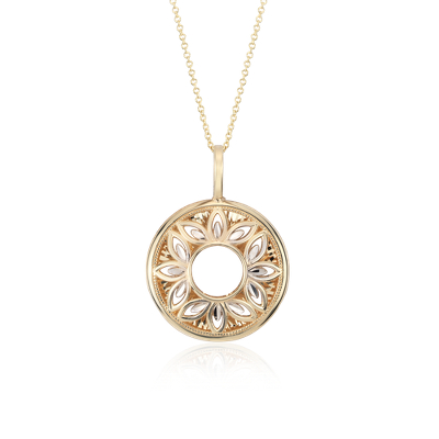 Floral Filigree Pendant in 14k Yellow and White Gold