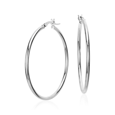 Large Hoop Earrings in 14k White Gold (1 5/8