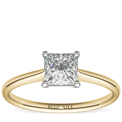 1 Carat Princess Cut Petite Solitaire Engagement Ring In 18k
