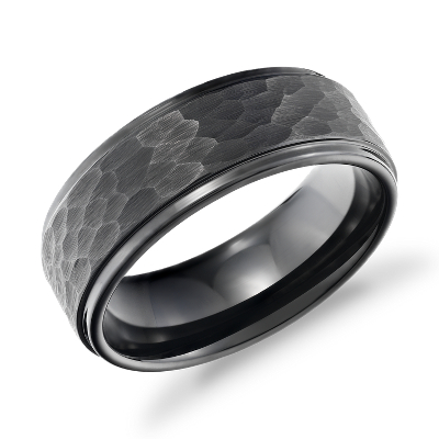 Matte Hammered Comfort Fit Wedding Band In Black Tungsten Carbide
