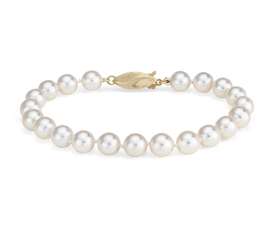 Classic Akoya Cultured Pearl Bracelet in 18k Yellow Gold (6.5-7.0mm ...