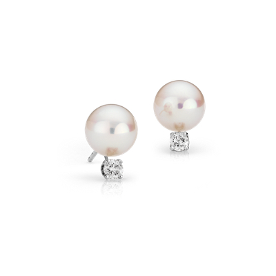 Premier Akoya Cultured Pearl and Diamond Stud Earrings in 18k White ...