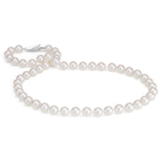 Classic Akoya Cultured Pearl Strand Necklace in 18k White Gold (8.0-8.5mm)