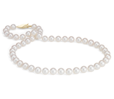 Classic Akoya Cultured Pearl Strand Necklace in 18k Yellow Gold (8.0-8 ...