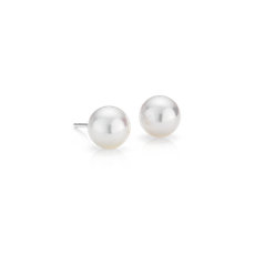 Puces d’oreilles de perles de culture d’Akoya classiques en or blanc 18 carats(7,0-7,5 mm)