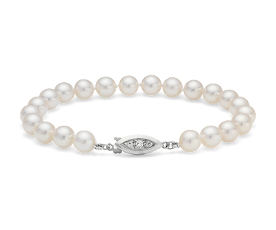 Premier Akoya Cultured Pearl and Diamond Bracelet in 18k White Gold (7. ...