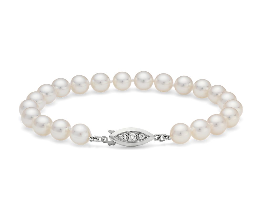 Premier Akoya Cultured Pearl and Diamond Bracelet in 18k White Gold (7.0-7.5mm)