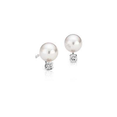 Premier Akoya Cultured Pearl and Diamond Stud Earrings in 18k White ...