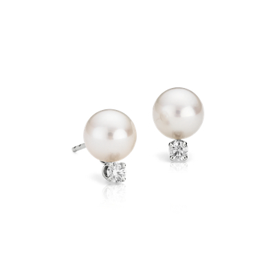 Classic Akoya Cultured Pearl and Diamond Stud Earrings in 18k White ...