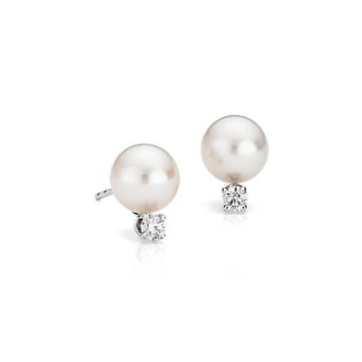 Classic Akoya Cultured Pearl and Diamond Stud Earrings in 18k White ...