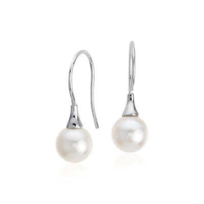 Akoya Cultured Pearl Drop Earrings in 18k White Gold (7mm) | Blue Nile