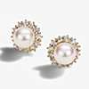 first alternate view of Akoya Cultured Pearl Earrings with Sunburst Diamond Halo in 14k Yellow Gold (7-7.5mm)