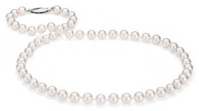 Classic Akoya Cultured Pearl Strand Necklace in 18k White Gold (6.5-7 ...