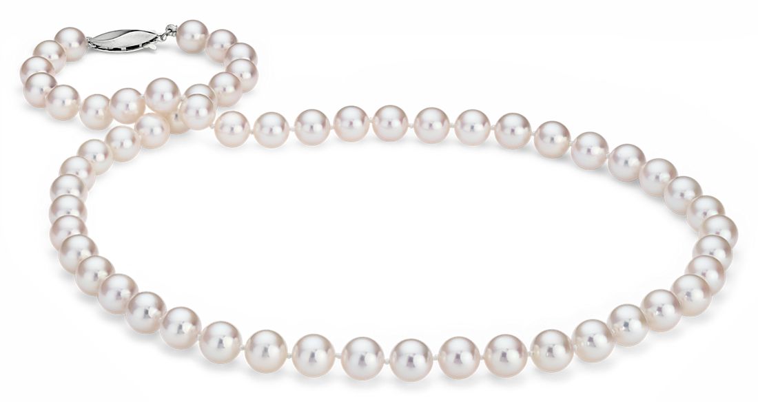 Classic Akoya Cultured Pearl Strand Necklace in 18k White Gold (7.0-7.5mm)