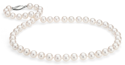 Classic Akoya Cultured Pearl Strand Necklace in 18k White Gold (7.5-8 ...