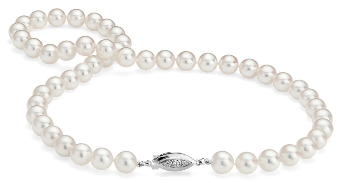Premier Akoya Cultured Pearl Strand Necklace with Diamond Clasp in 18k White Gold (8.0-8.5mm)