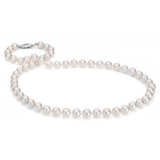 Collar clásico de perlas cultivadas de Akoya en oro blanco de 18 k (7,0-7,5 mm)
