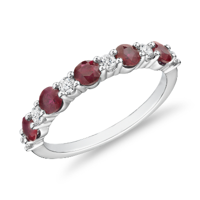 Alternating Diamond and Ruby Band in 14k White Gold (1/5 ct. tw