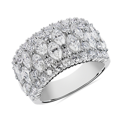 Alternating Marquise and Round Diamond Wedding Ring in 18k