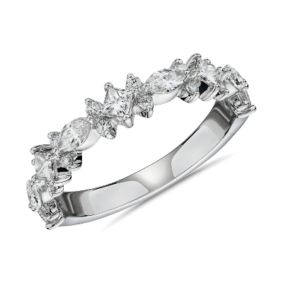 Alternating Mixed Fancy Diamond Wedding Ring in 14k White Gold (3/4 ct