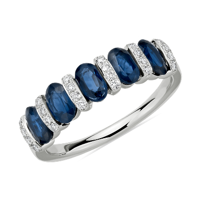 Alternating Oval Sapphire and Diamond Ring in 14k White Gold | Blue Nile