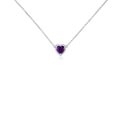 Heart-Shaped Amethyst and Diamond Pendant in 18k White Gold (6mm ...