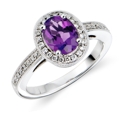 Amethyst and Diamond Ring in 18k White Gold 8x6mm | Blue Nile