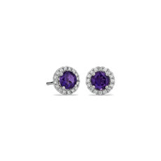 18k 白金紫水晶与微密钉钻石耳钉（5 毫米）