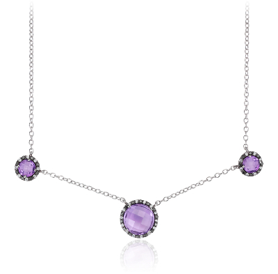 Robert Leser Amethyst and Diamond Halo Necklace in 14k White Gold ...