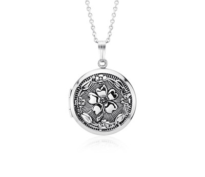 Antiqued Round Floral Locket in Sterling Silver Antiqued Round Floral Locket in Sterling Silver