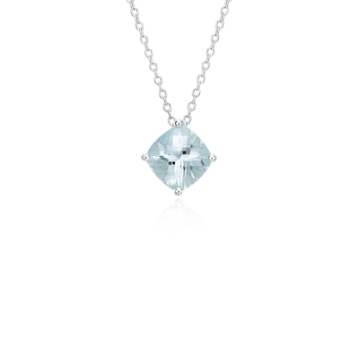 Pendentif Aigue Marine Taille Coussin En Argent Sterling 8 Mm Blue Nile