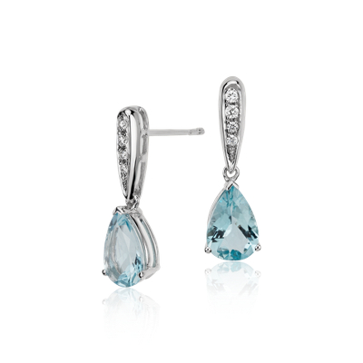 Aquamarine and Diamond Pear Drop Earrings in 14k White Gold (9x6mm ...