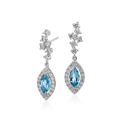 Aquamarine and Diamond Drop Earrings in 18k White Gold (8x4mm) | Blue Nile