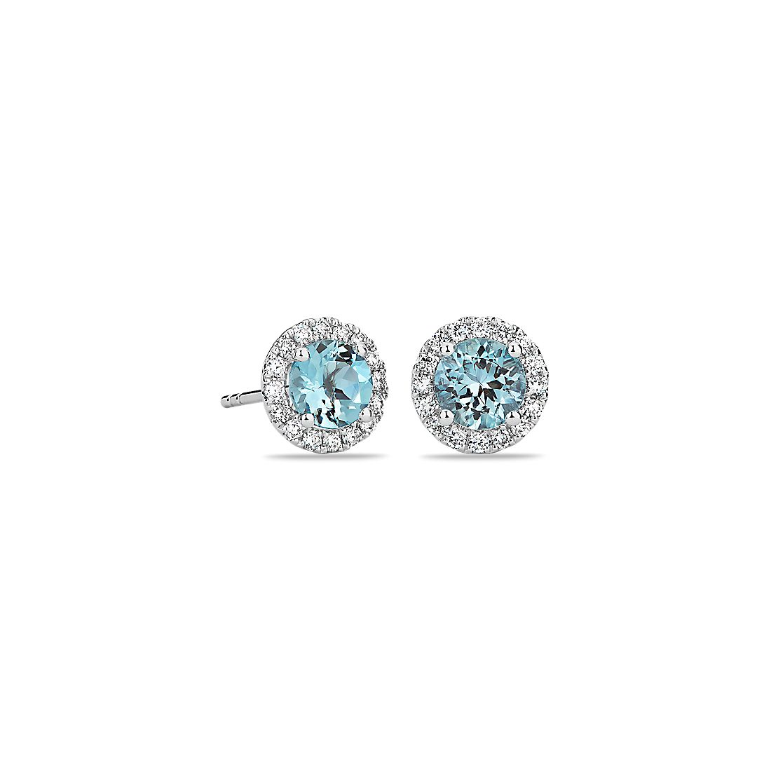 18k 白金海藍寶石與微密釘鑽石釘款耳環（5 毫米）