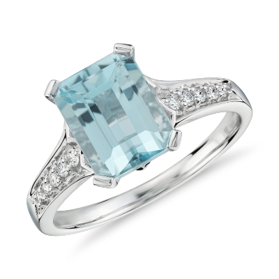 Aquamarine and Diamond Ring in 14k White Gold (9x7mm) Blue Nile