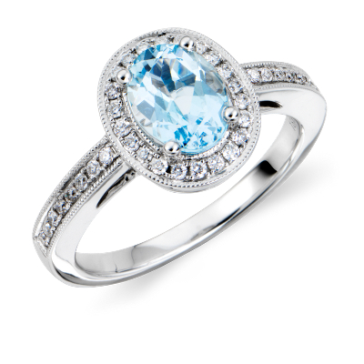 Aquamarine and Diamond Ring in 18k White Gold (8x6mm) | Blue Nile