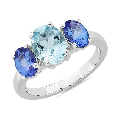 Aquamarine and Tanzanite Ring in 14k White Gold | Blue Nile